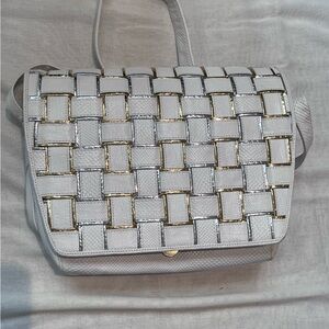 Sharif white leather silver/gold woven crossbody